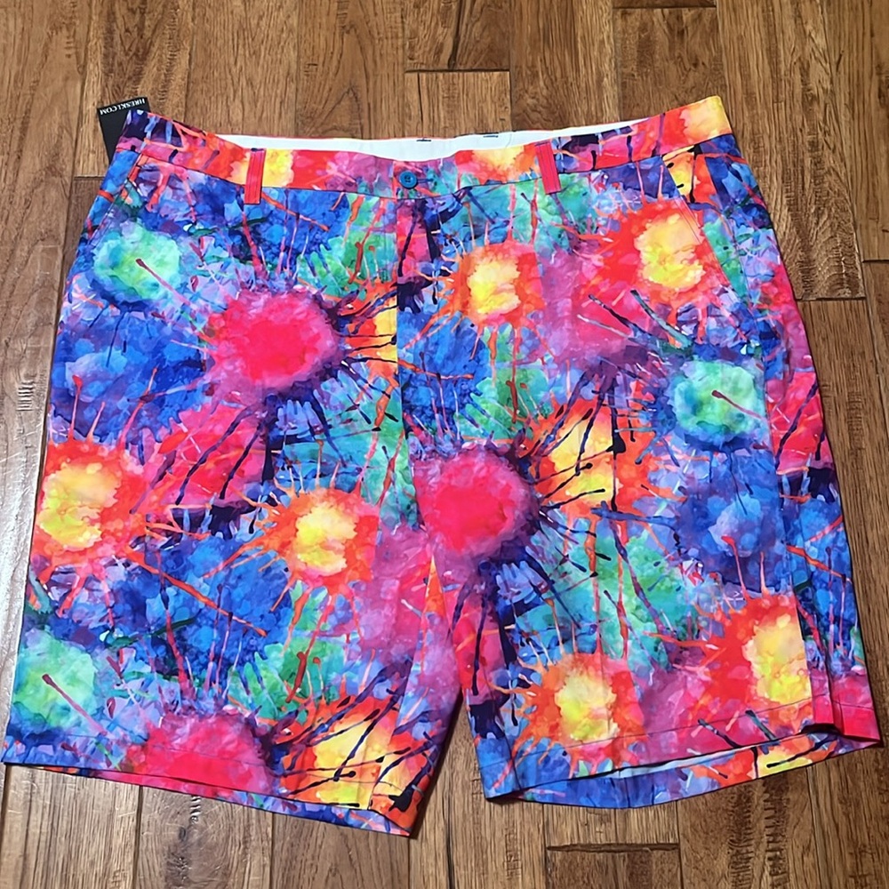 HRESKI MEN’S SHORTS GOLF SHORTS SPLASH OF COLOR NWT WAIST 44. # 553
